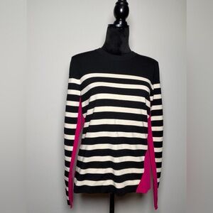 Rag and Bone Cecilee crewneck striped colorblock sweater Black White Pink Large